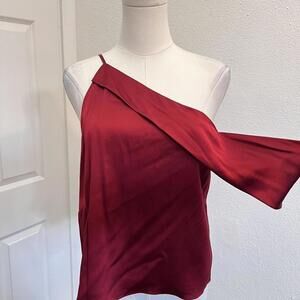Michelle Mason Red Silk One-Shoulder Asymmetrical Top